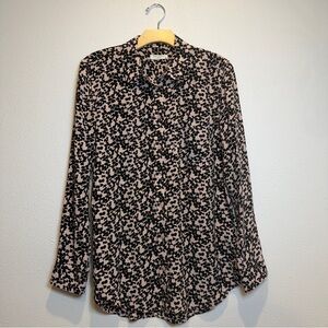 Equipment Femme Woman’s Floral 100% Silk Blouse Size Small Pink and black